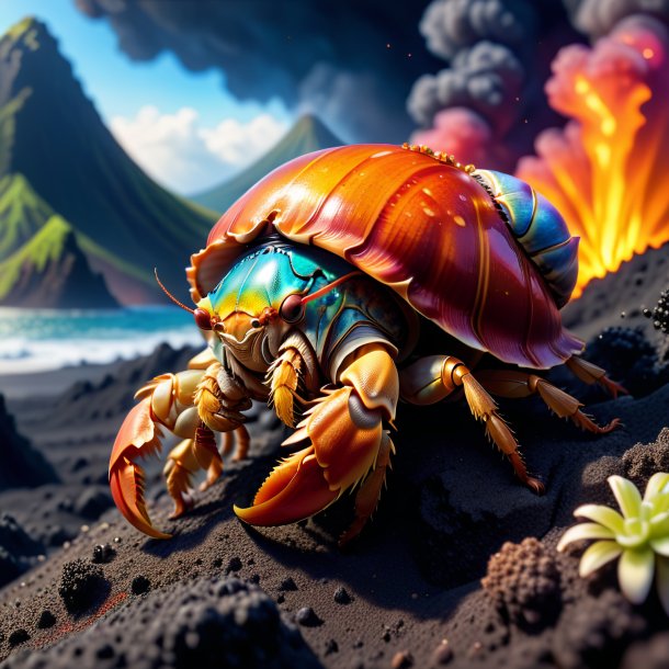 Picture of a sleeping of a hermit crab in the volcano