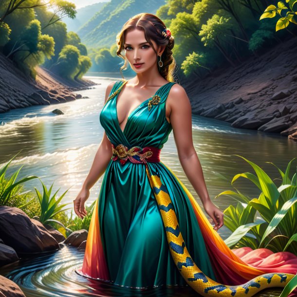 Drawing of a snake in a dress in the river