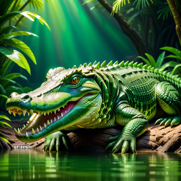 Imagem de um crocodilo bebendo verde