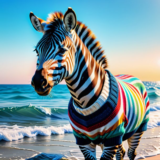 Picture of a zebra in a sweater in the sea