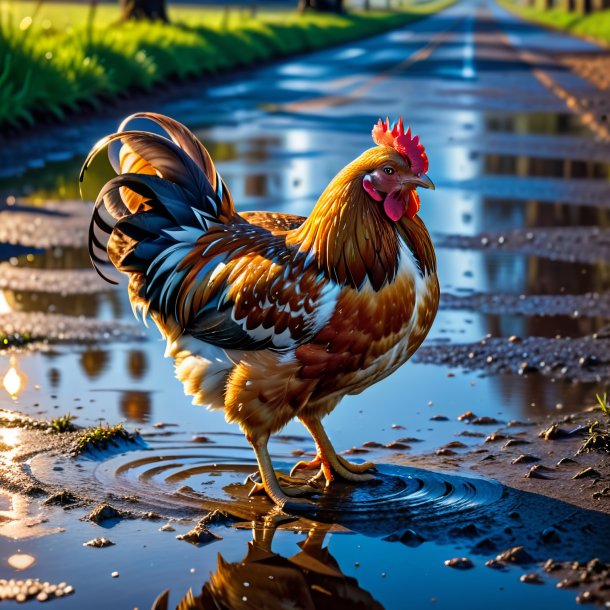 Photo d'une poule dans une ceinture dans la flaque