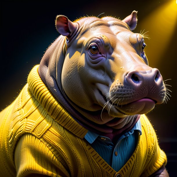 Image d'un hippopotame dans un pull jaune