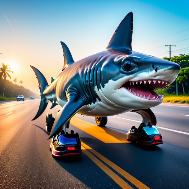 Pic of a hammerhead shark in a shoes on the road