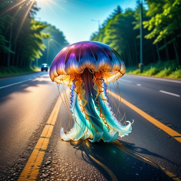 Photo of a dancing of a jellyfish on the road