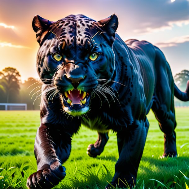 Photo of a threatening of a panther on the field