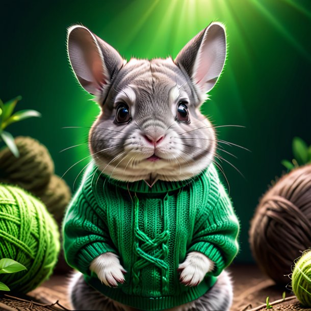 Picture of a chinchillas in a green sweater