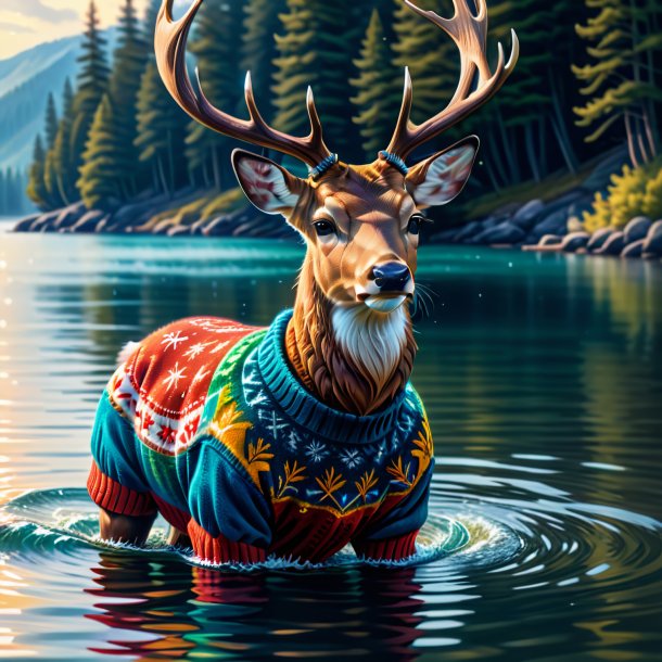 Dessin d'un cerf dans un pull dans l'eau