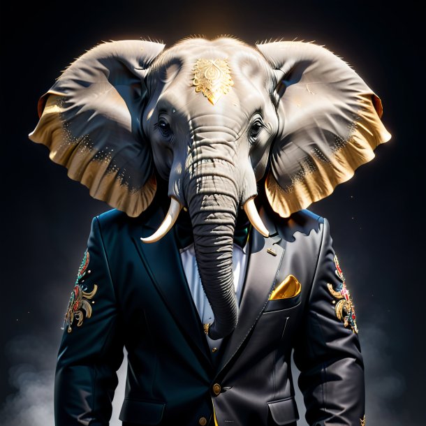 Picture of a elephant in a black jacket