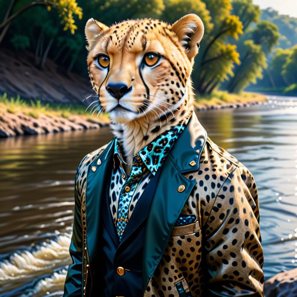 Drawing of a cheetah in a jacket in the river