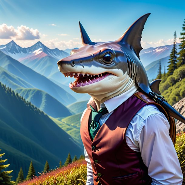 Image of a hammerhead shark in a vest in the mountains