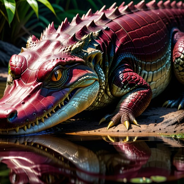 Image of a maroon drinking crocodile