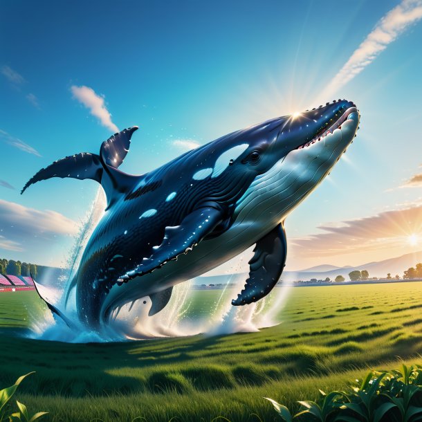 Photo of a jumping of a whale on the field