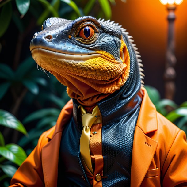 Pic d'un lézard de moniteur dans une couche orange