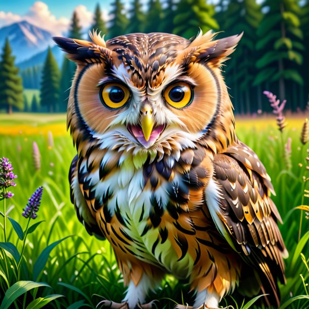 Picture of a smiling of a owl in the meadow