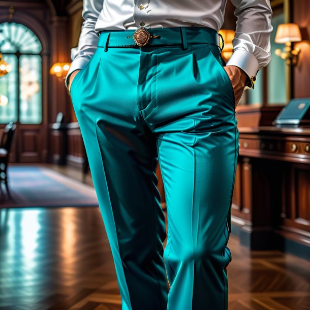 Portrait of a teal trousers from iron