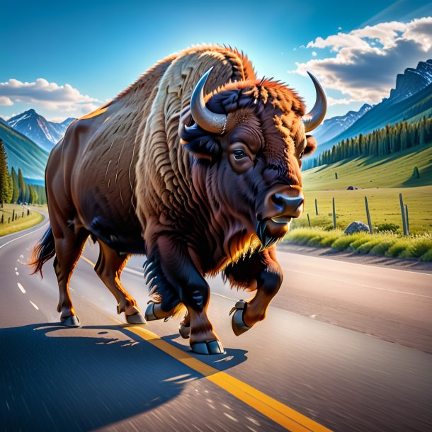 Image of a dancing of a bison on the road