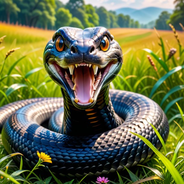 Foto de um sorriso de uma cobra no prado