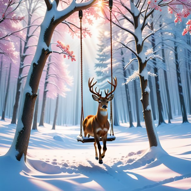 Pic of a swinging on a swing of a deer in the snow