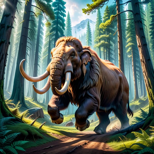 Image of a jumping of a mammoth in the forest