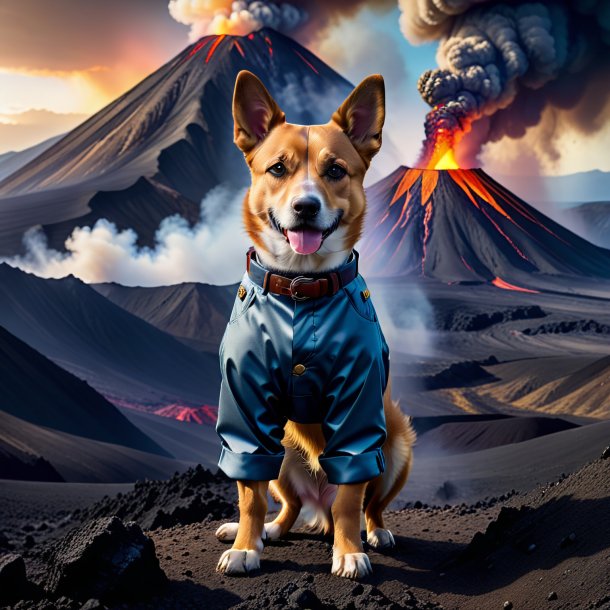 Pic d'un chien dans un pantalon dans le volcan