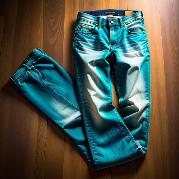 Photography of a teal jeans from paper