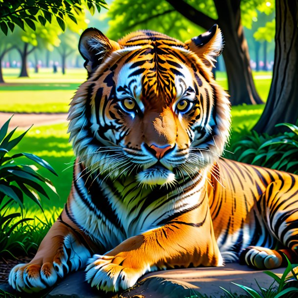 Pic of a resting of a tiger in the park