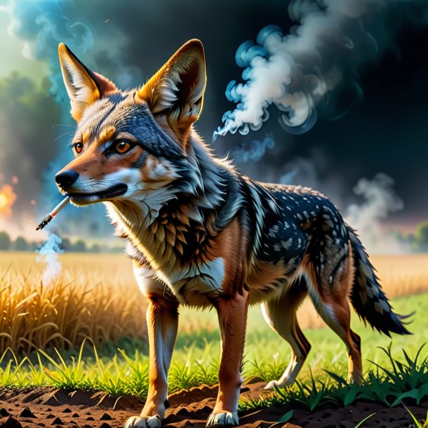 Pic of a smoking of a jackal on the field