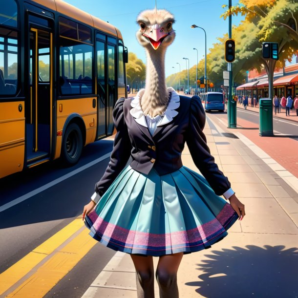 Drawing of a ostrich in a skirt on the bus stop