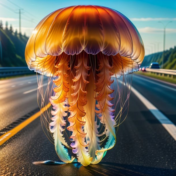 Photo of a jellyfish in a coat on the highway