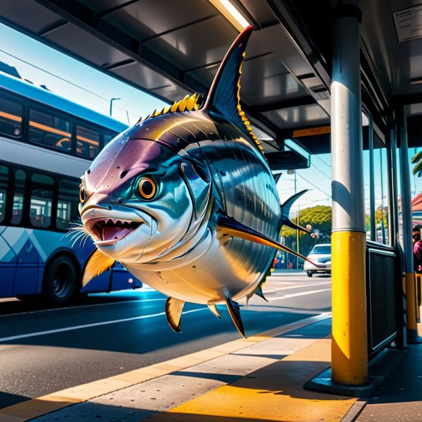 Pic of a jumping of a tuna on the bus stop