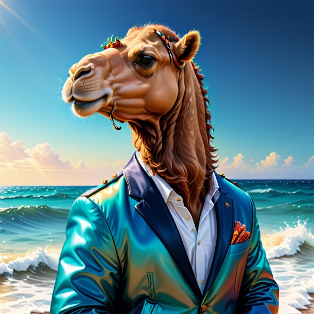 Illustration of a camel in a jacket in the sea