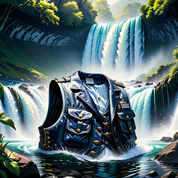 Illustration of a sardines in a vest in the waterfall