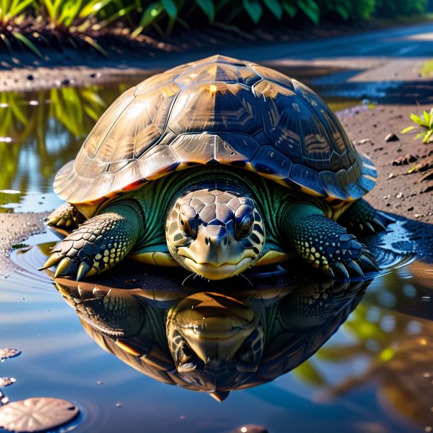 De um descanso de uma tartaruga na poça