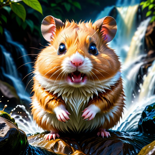 Foto de uma raiva de um hamster na cachoeira