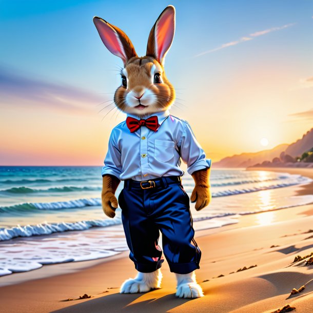 Pic d'un lapin dans un pantalon sur la plage