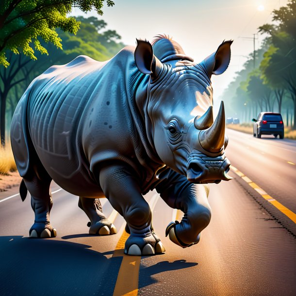 Image of a rhinoceros in a gloves on the road