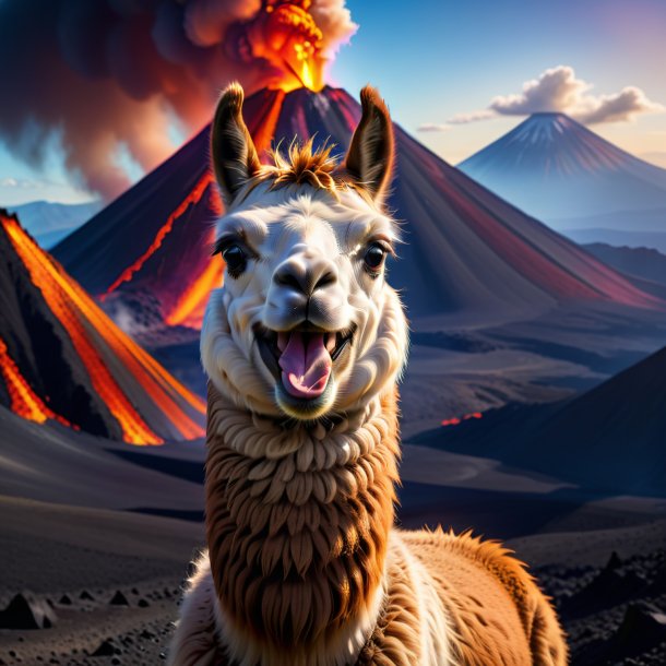 Image of a smiling of a llama in the volcano