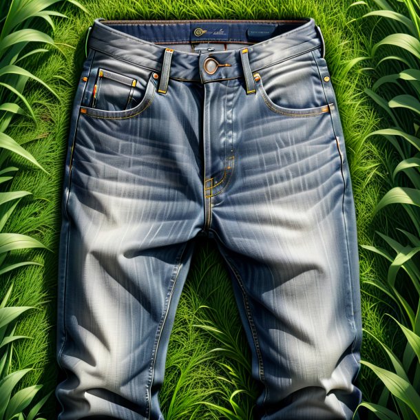 Drawing of a gray jeans from grass