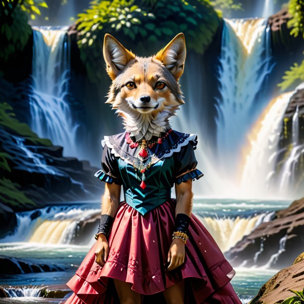 Photo of a jackal in a dress in the waterfall