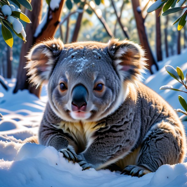 Pic d'un sommeil de koala dans la neige