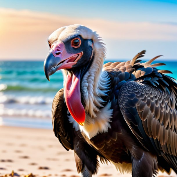 Image of a smiling of a vulture on the beach