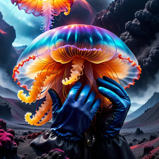 Pic of a jellyfish in a gloves in the volcano