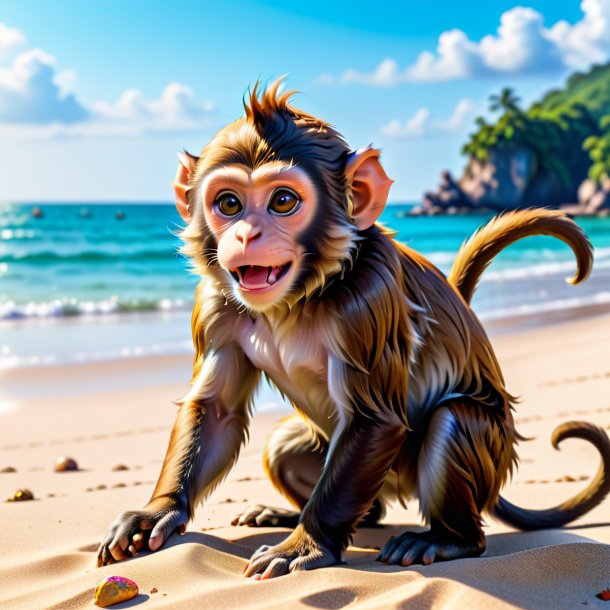 Picture of a playing of a monkey on the beach