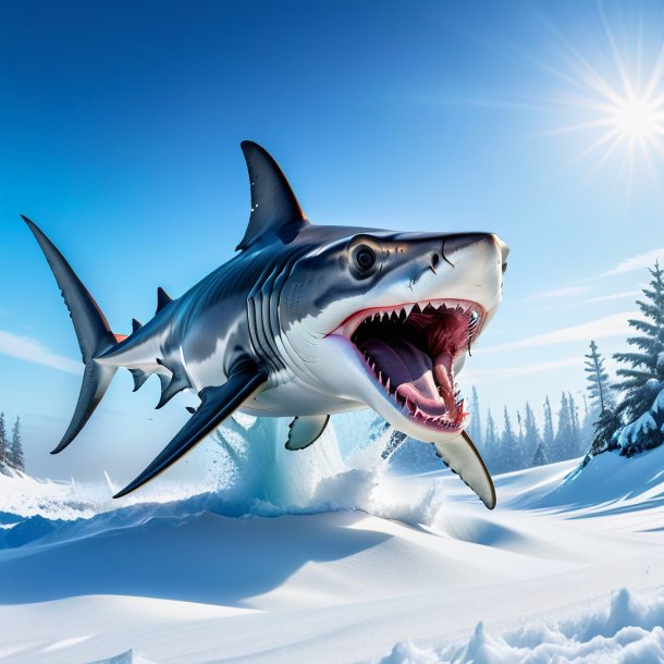 Image of a threatening of a hammerhead shark in the snow