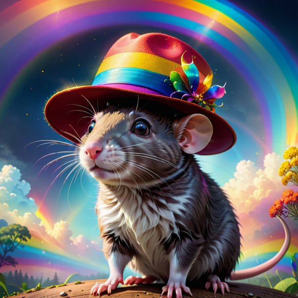 Illustration of a rat in a hat on the rainbow