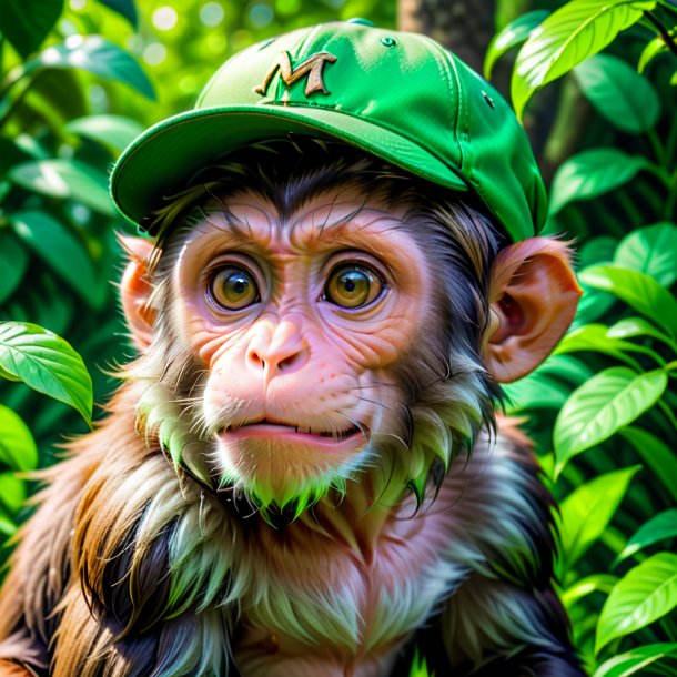 Pic of a monkey in a green cap