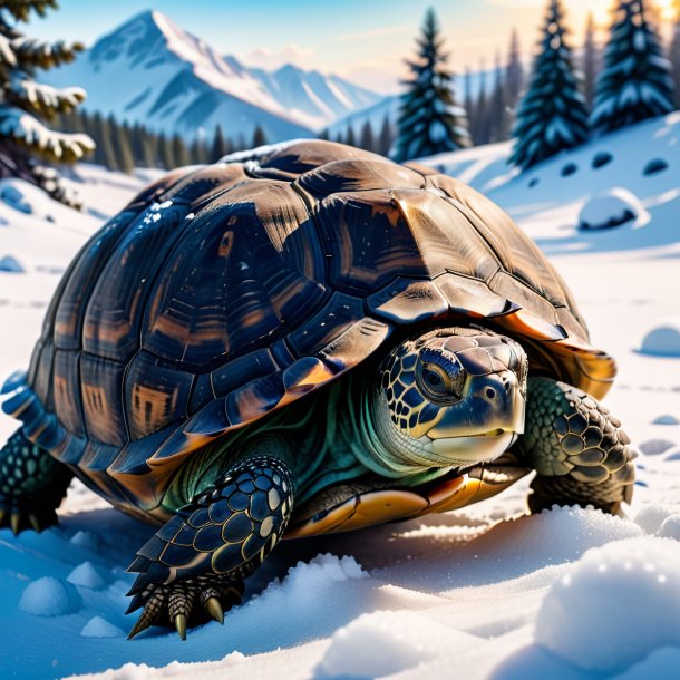 Photo of a waiting of a tortoise in the snow