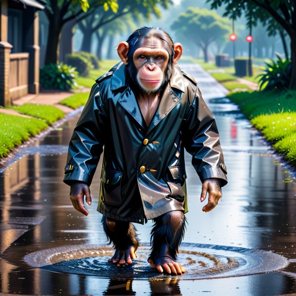 Image of a chimpanzee in a coat in the puddle