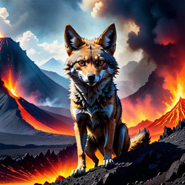 Image of a threatening of a jackal in the volcano