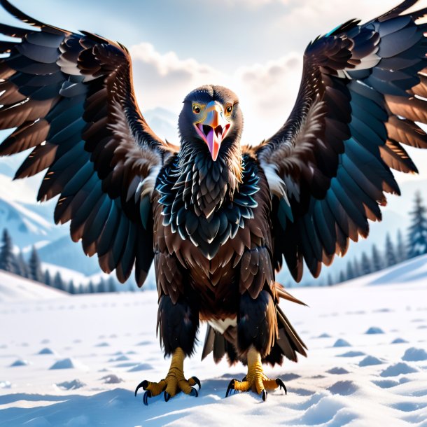 Pic of a threatening of a vulture in the snow